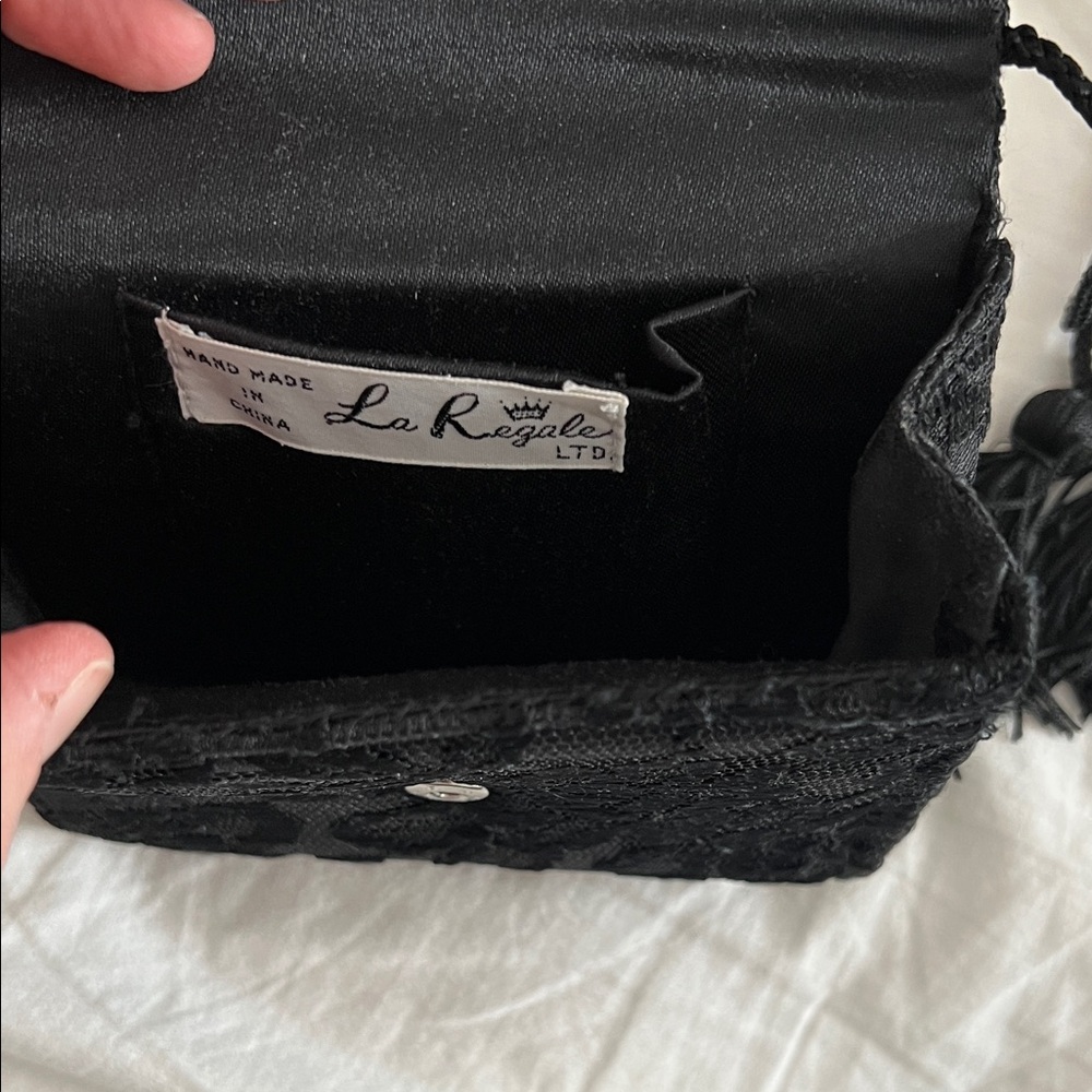 Vintage La Regale Black Lace Purse with Rhinestone Accent - Picture 6 of 8